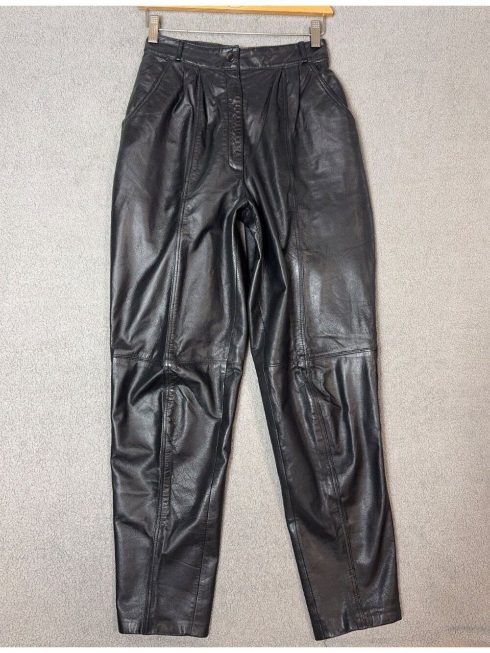 Vintage 80s 90s Calliope Black Genuine Leather High Rise Tapered Pants Size 6